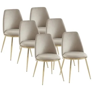 Set van 6 stoelen van velours met goudkleurig metalen frame - Beige - NEBINA PASCAL MORABITO