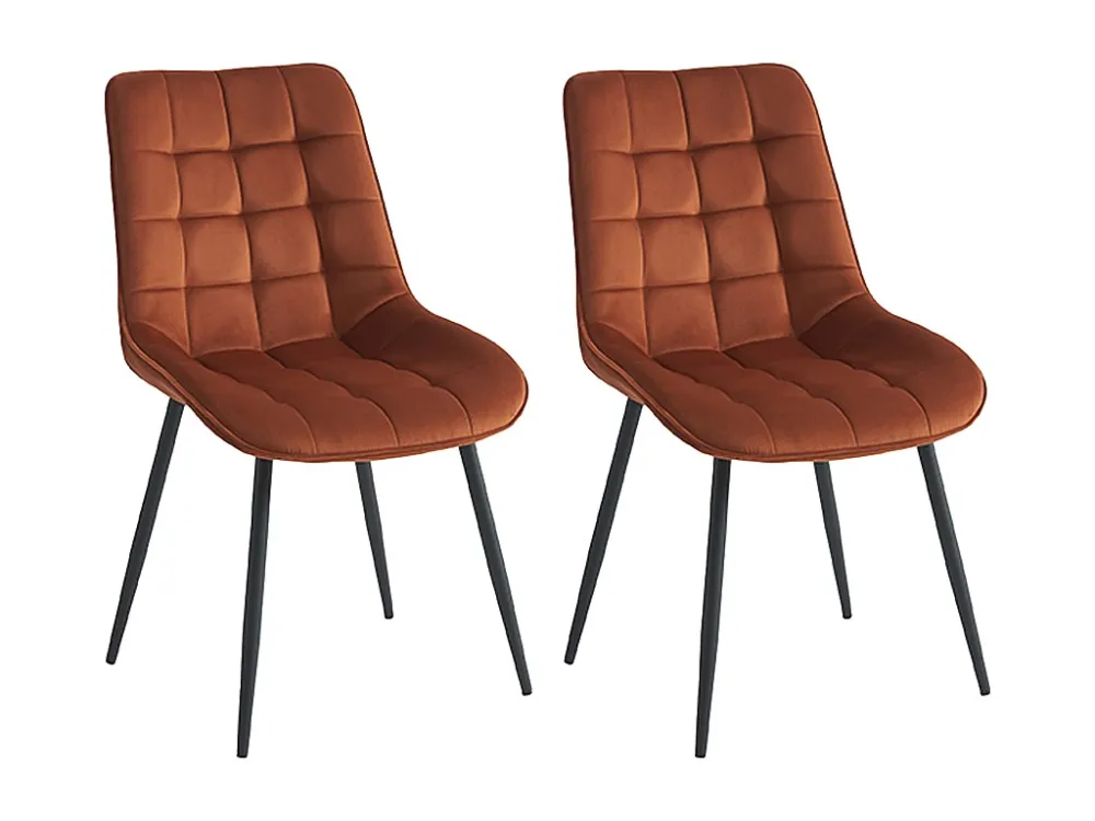 Set van 2 gewatteerde stoelen - Fluweel en metaal - Terracotta - OLLUA