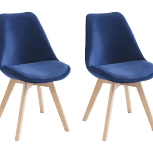 Set van 2 stoelen fluweel en beuken - Blauw - JODY - Koop nu goedkoop online