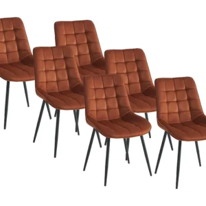 Set van 6 gewatteerde stoelen - Fluweel en metaal - Terracotta - OLLUA