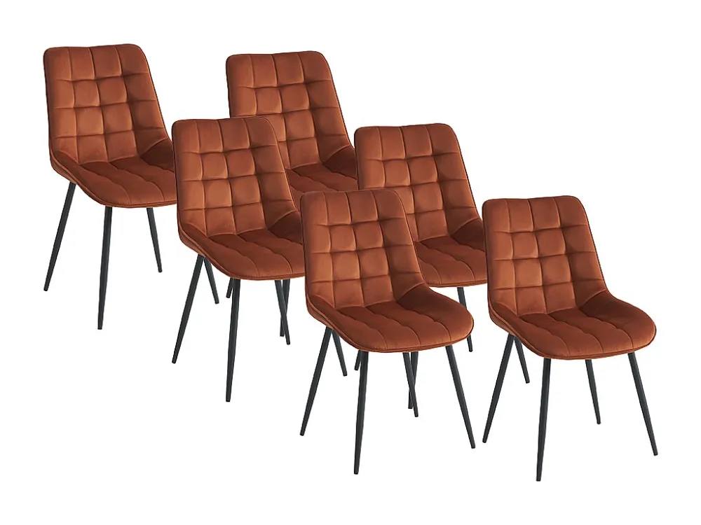 Set van 6 gewatteerde stoelen - Fluweel en metaal - Terracotta - OLLUA
