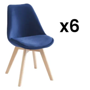Set van 6 stoelen fluweel en beuken - Blauw - JODY - Koop nu goedkoop online