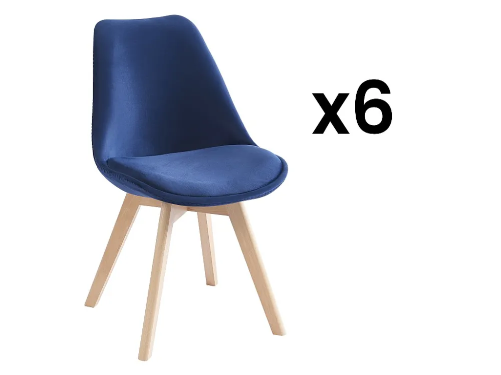 Set van 6 stoelen fluweel en beuken - Blauw - JODY - Koop nu goedkoop online