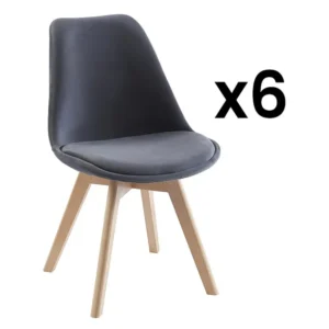Set van 6 stoelen fluweel en beuken - Grijs - JODY - Koop nu goedkoop online