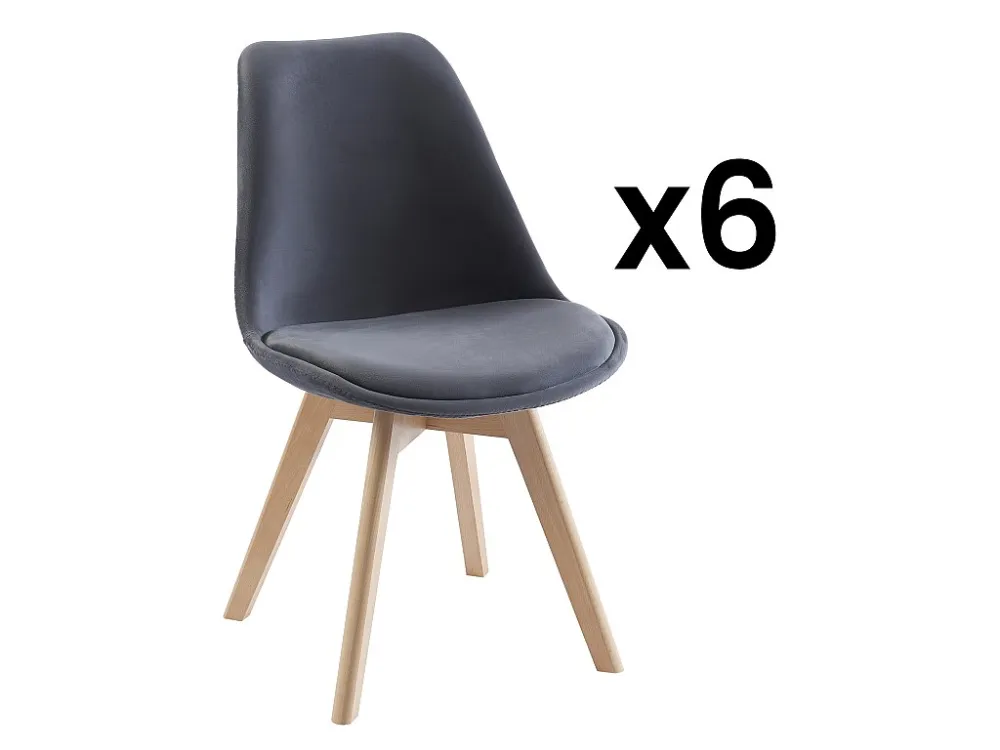 Set van 6 stoelen fluweel en beuken - Grijs - JODY - Koop nu goedkoop online