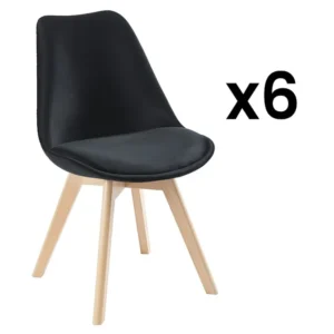 Set van 6 stoelen fluweel en beuken - Zwart - JODY - Koop nu goedkoop online