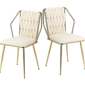 Set van 2 fluwelen eetkamerstoelen - met comfortabele kussens en handgeweven rugleuning - stevige gouden metalen poten - b...