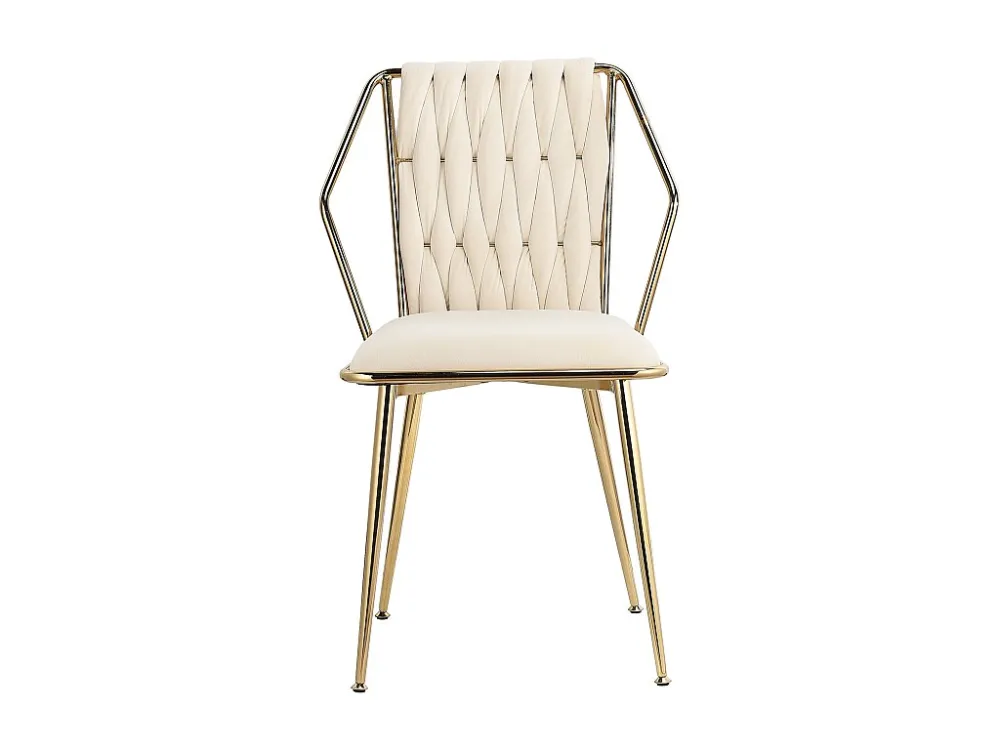 Set van 2 fluwelen eetkamerstoelen - met comfortabele kussens en handgeweven rugleuning - stevige gouden metalen poten - b...