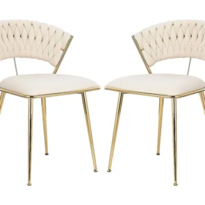 Set van 2 fluwelen gestoffeerde eetkamerstoelen met geweven rug en goudkleurige metalen poten - voor eetkamer, woonkamer,...