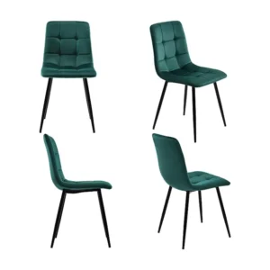 Set van 4 fluwelen stoelen - metalen structuur - ergonomisch ontwerp - metalen poten - groen