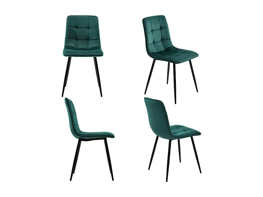 Set van 4 fluwelen stoelen - metalen structuur - ergonomisch ontwerp - metalen poten - groen