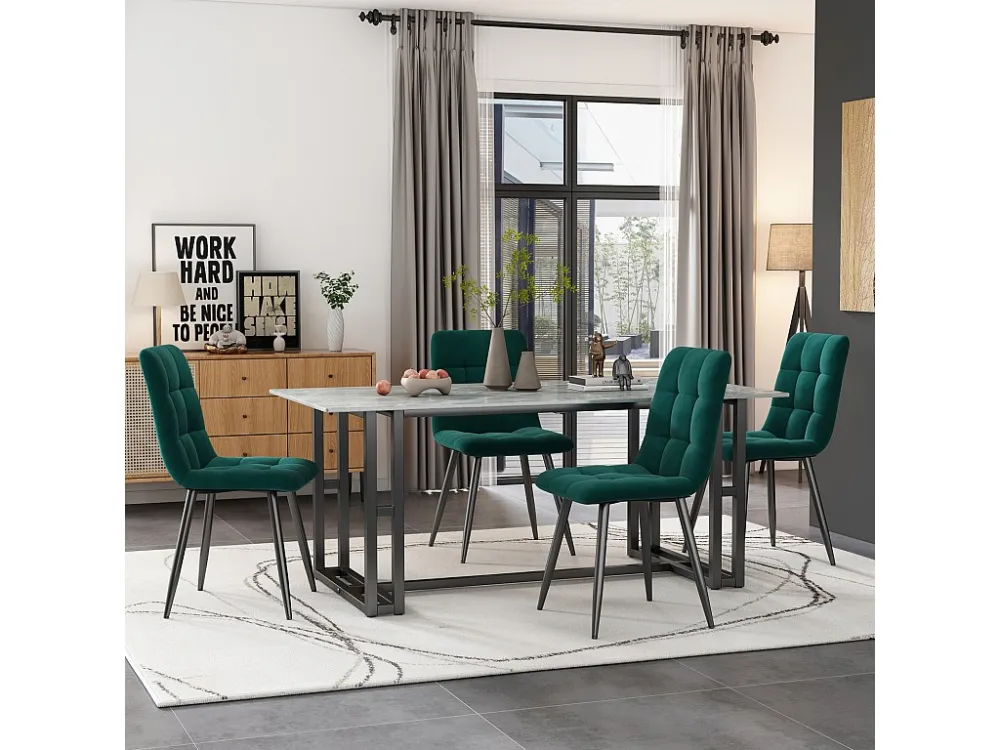 Set van 4 fluwelen stoelen - metalen structuur - ergonomisch ontwerp - metalen poten - groen