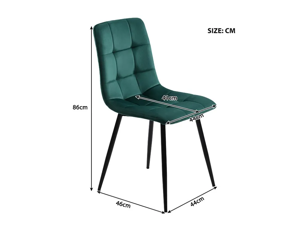 Set van 4 fluwelen stoelen - metalen structuur - ergonomisch ontwerp - metalen poten - groen