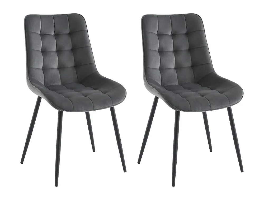 Set van 2 gestoffeerde stoelen - Velours en zwart metaal - Grijs - OLLUA