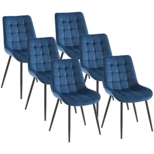 Set van 6 gestoffeerde stoelen - Velours en zwart metaal - Nachtblauw - OLLUA