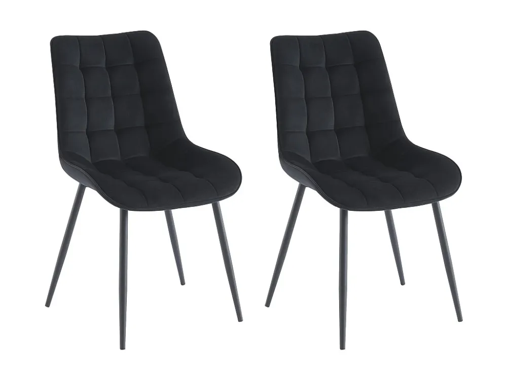 Set van 2 gestoffeerde stoelen - Velours en zwart metaal - Zwart - OLLUA