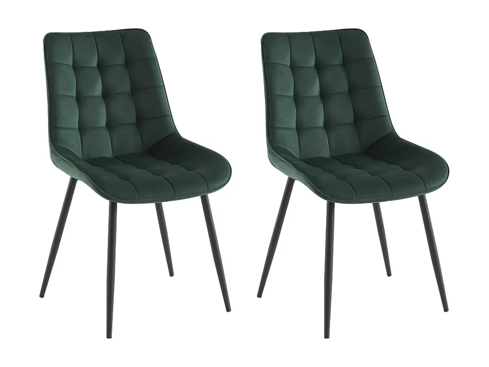 Set van 2 gestoffeerde stoelen - Velours en zwart metaal - Groen - OLLUA