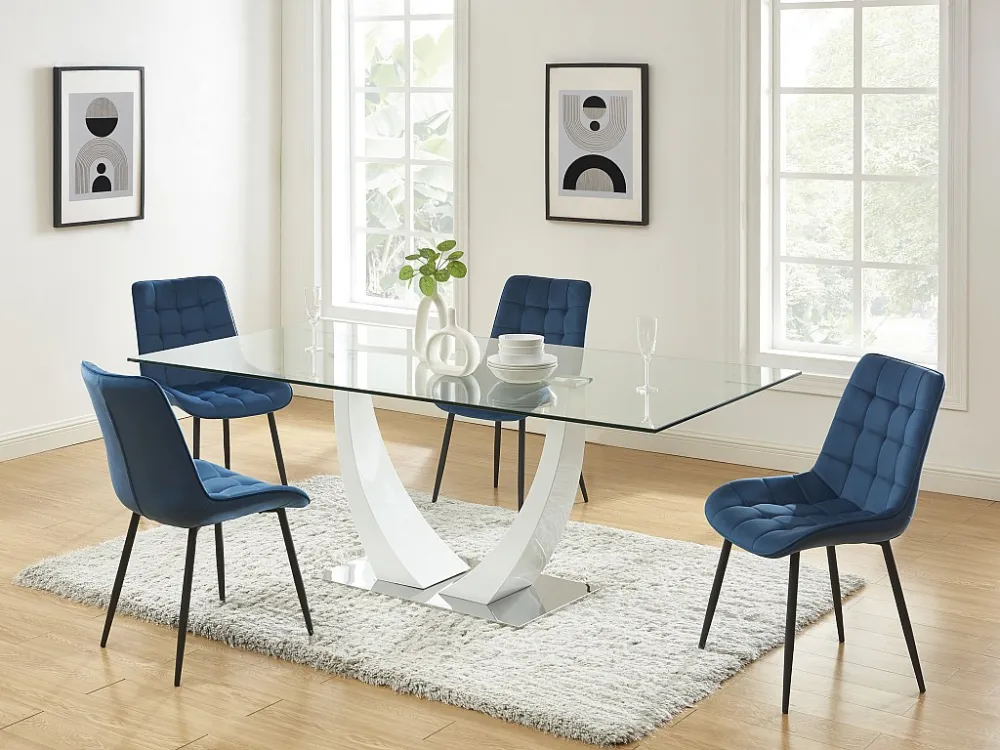 Set van 2 gestoffeerde stoelen - Velours en zwart metaal - Nachtblauw - OLLUA
