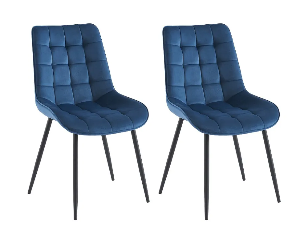 Set van 2 gestoffeerde stoelen - Velours en zwart metaal - Nachtblauw - OLLUA