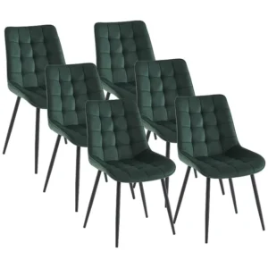 Set van 6 gestoffeerde stoelen - Velours en zwart metaal - Groen - OLLUA