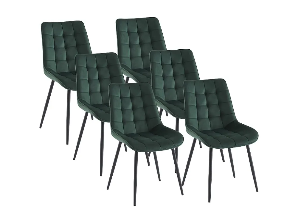 Set van 6 gestoffeerde stoelen - Velours en zwart metaal - Groen - OLLUA