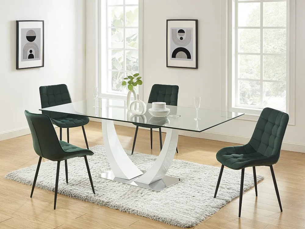 Set van 6 gestoffeerde stoelen - Velours en zwart metaal - Groen - OLLUA