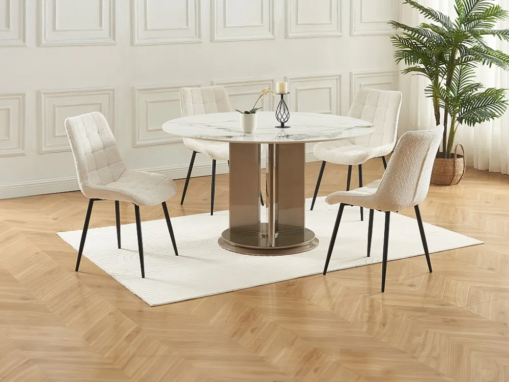 Set van 2 gewatteerde stoelen van boucléstof en zwart metaal - Wit - OLLUA