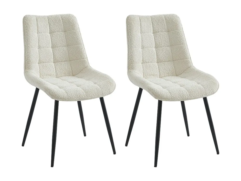 Set van 2 gewatteerde stoelen van boucléstof en zwart metaal - Wit - OLLUA