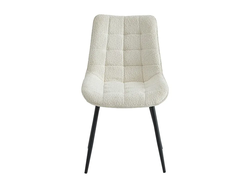 Set van 2 gewatteerde stoelen van boucléstof en zwart metaal - Wit - OLLUA