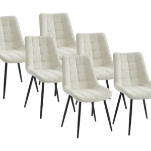 Set van 6 gewatteerde stoelen van boucléstof en zwart metaal - Wit - OLLUA
