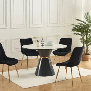 Set van 6 gewatteerde stoelen van velours en goudkleurig metaal - Zwart - OLLUA
