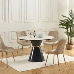 Set van 2 gewatteerde stoelen van velours en goudkleurig metaal - Beige - OLLUA