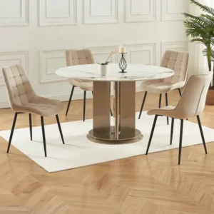 Set van 2 gewatteerde stoelen - Velours en zwart metaal - Beige - OLLUA