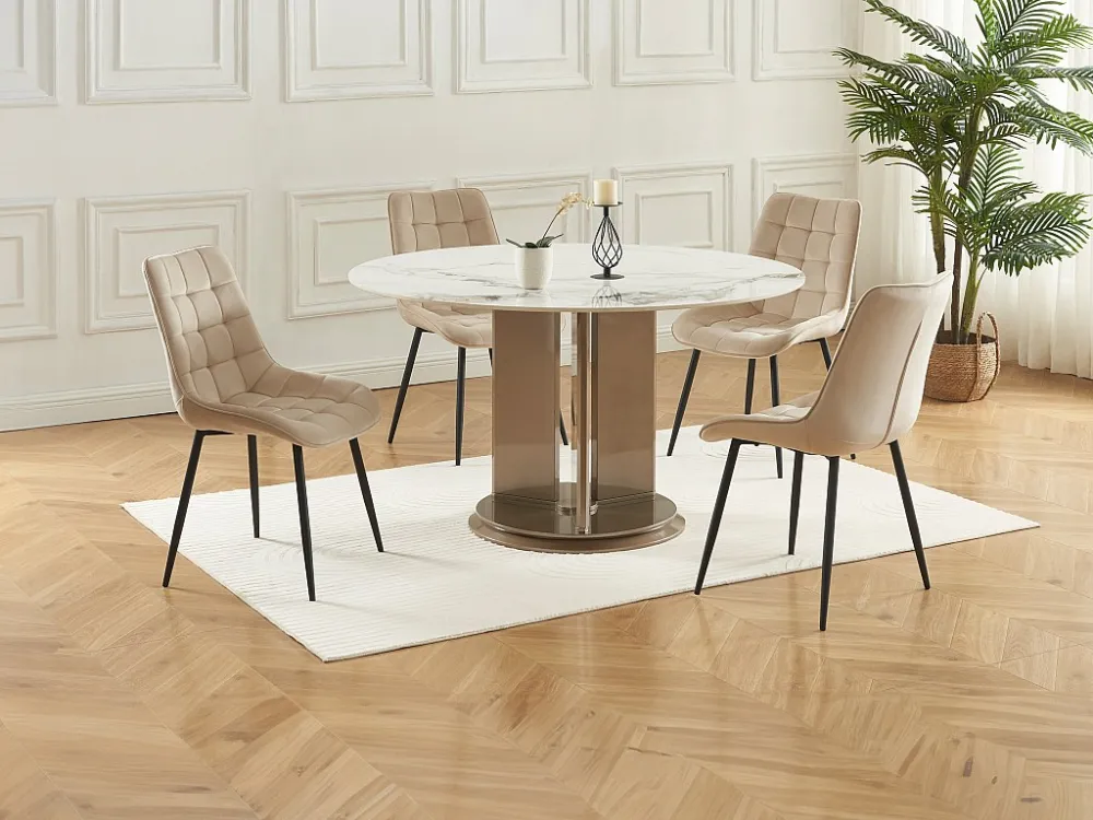 Set van 2 gewatteerde stoelen - Velours en zwart metaal - Beige - OLLUA