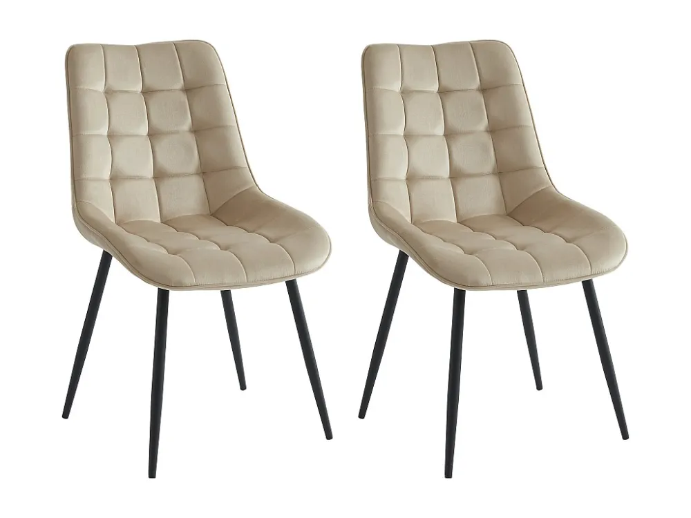Set van 2 gewatteerde stoelen - Velours en zwart metaal - Beige - OLLUA