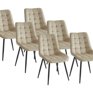 Set van 6 gewatteerde stoelen - Velours en zwart metaal - Beige - OLLUA