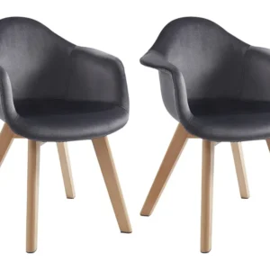 Set van 2 kinderstoelen met armleuningen van velours en beuken - Antraciet - POUPINETTE