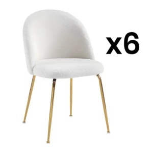 Set van 6 stoelen - Bouclette stof en goud metaal - Wit - MELBOURNE - Koop nu online