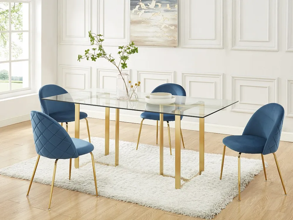 Set van 2 stoelen - Fluweel en goudkleurig metaal - Blauw. MELBOURNE