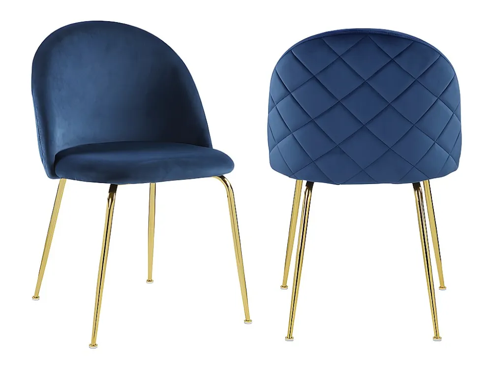 Set van 2 stoelen - Fluweel en goudkleurig metaal - Blauw. MELBOURNE