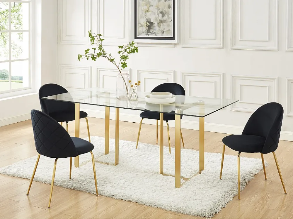 Set van 2 stoelen - Fluweel en goudkleurig metaal - Zwart. MELBOURNE