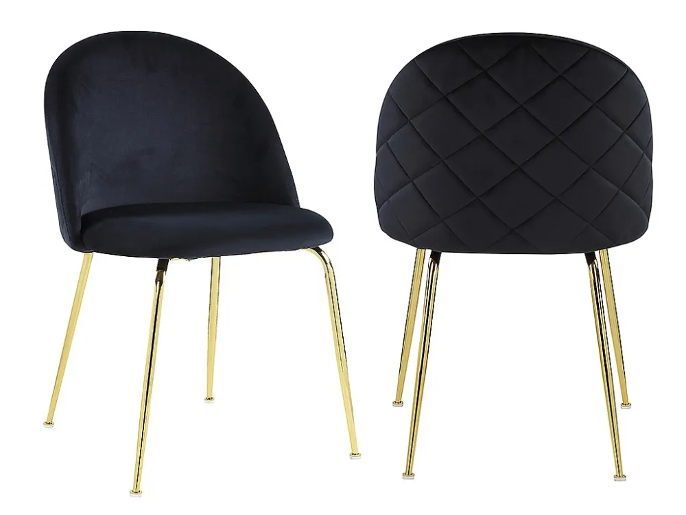 Set van 2 stoelen - Fluweel en goudkleurig metaal - Zwart. MELBOURNE
