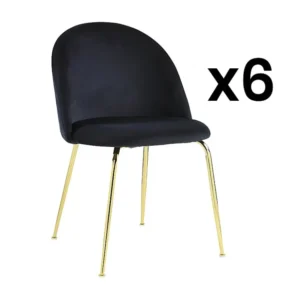 Set van 6 stoelen - Fluweel en goudkleurig metaal - Zwart. MELBOURNE