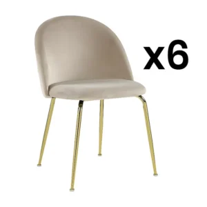 Set van 6 stoelen - Fluweel en goudkleurig metaal - Beige. MELBOURNE