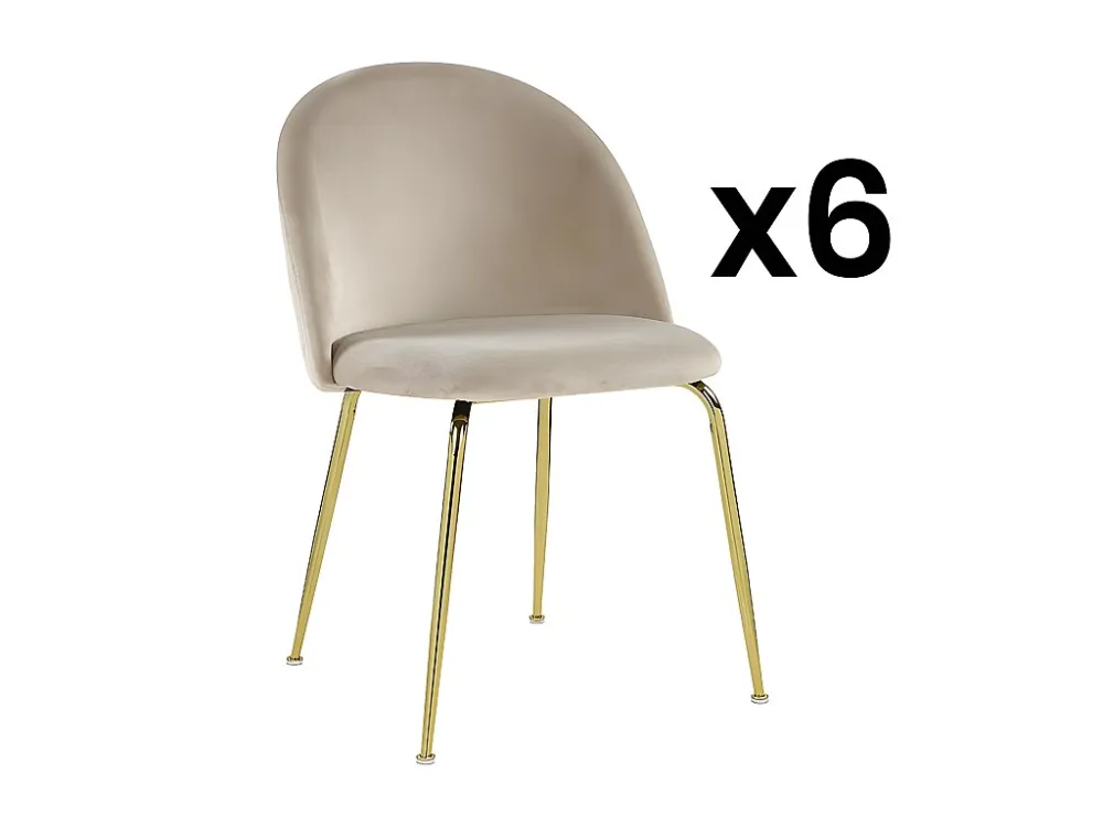 Set van 6 stoelen - Fluweel en goudkleurig metaal - Beige. MELBOURNE