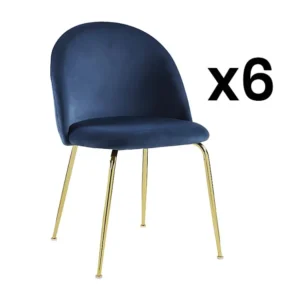 Set van 6 stoelen - Fluweel en goudkleurig metaal - Blauw. MELBOURNE