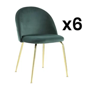 Set van 6 stoelen - Fluweel en goudkleurig metaal - Groen. MELBOURNE
