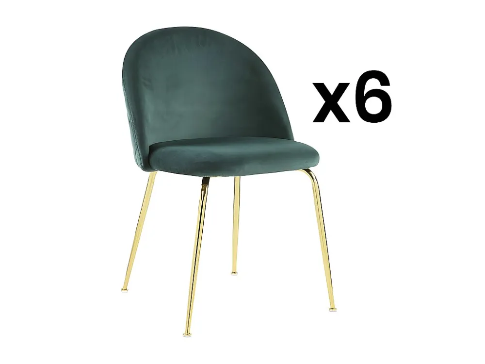 Set van 6 stoelen - Fluweel en goudkleurig metaal - Groen. MELBOURNE