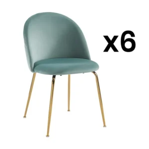 Set van 6 stoelen - Fluweel en goudmetaal - Saliegroen MELBOURNE - Koop nu online