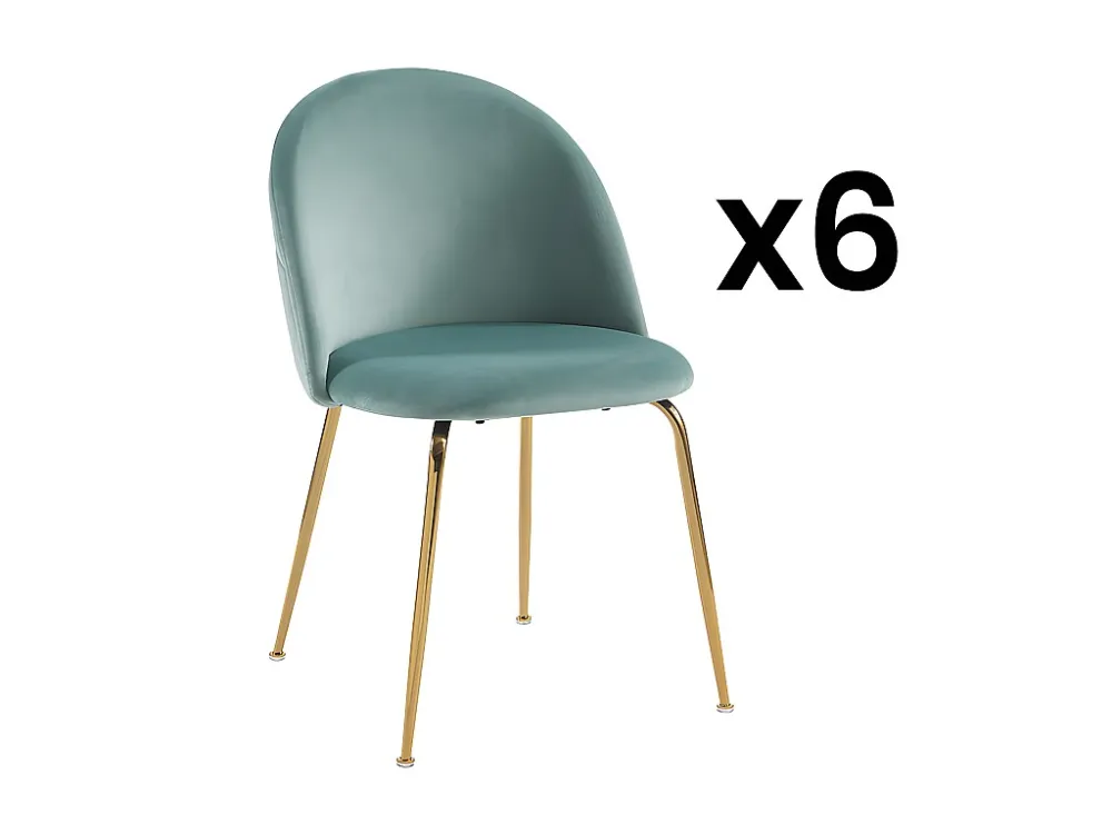 Set van 6 stoelen - Fluweel en goudmetaal - Saliegroen MELBOURNE - Koop nu online